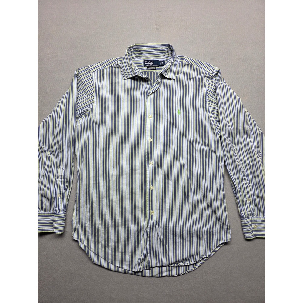Polo Ralph Lauren Mens Medium Classic Fit Striped Button Up Shirt Blue Green